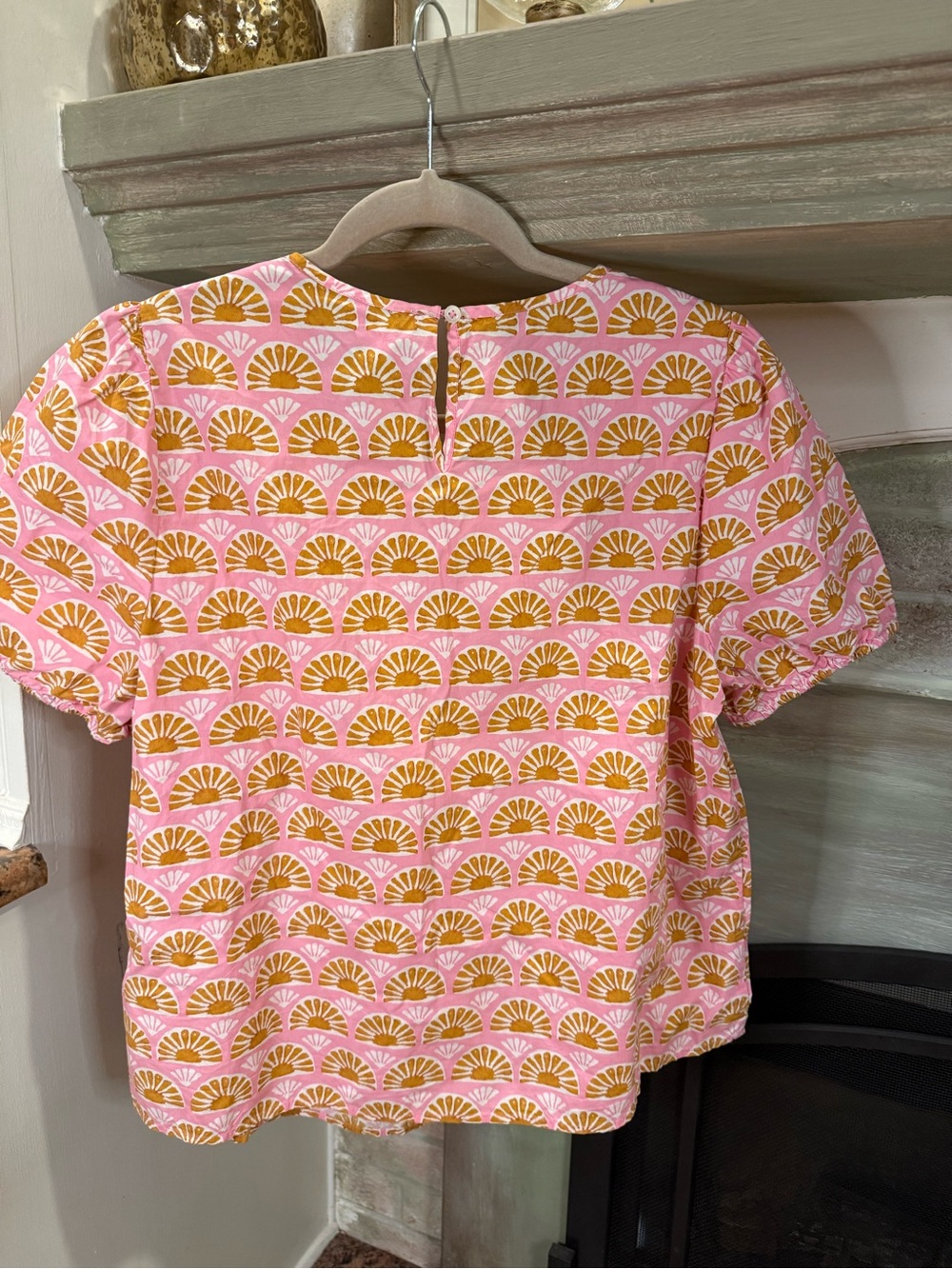 J. Crew Pink & Yellow Patterned Short Sleeve Smocked Top - Picture 3 of 3